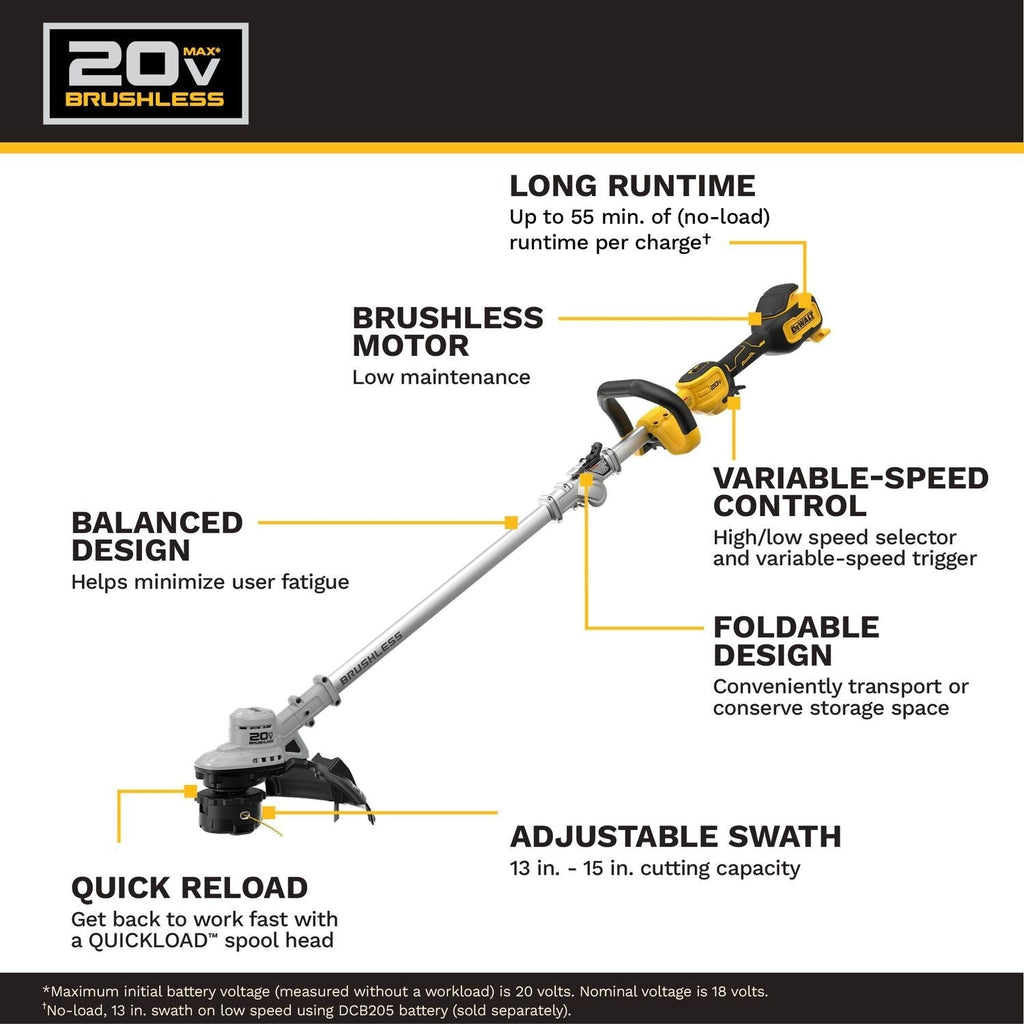 DeWALT DCST926B 20V MAX Brushless Cordless Foldable String Trimmer, Tool Only