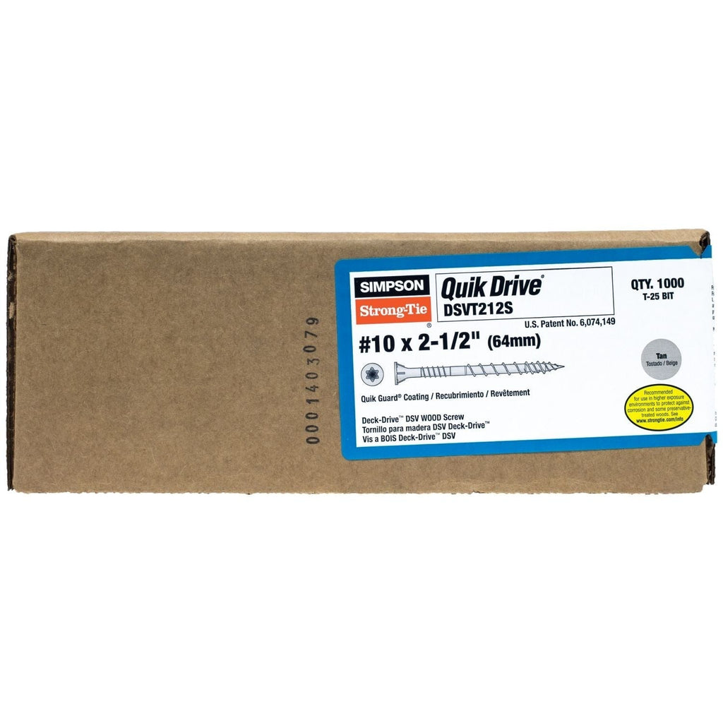 Simpson Strong-Tie Deck-Drive DSV Wood Collated Screw, #10 x 2-1/2-in. T25 6-Lobe, Tan, 1000-Pack (DSVT212S)