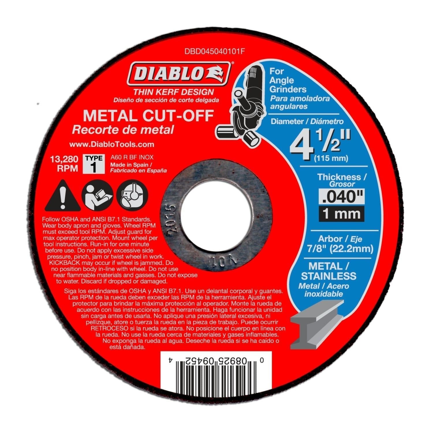 Diablo DBD045040115F 4-1/2-in. Thin Kerf Metal Cut-Off Discs, 15-Pack