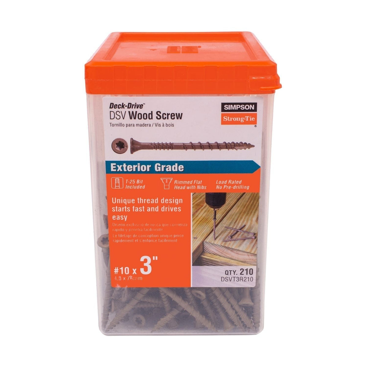 Simpson Strong-Tie DSVT3R210 Deck-Drive DSV WOOD Screw, #10 x 3-in. T25, Flat Head, Quik Guard, Tan, 210-Pack