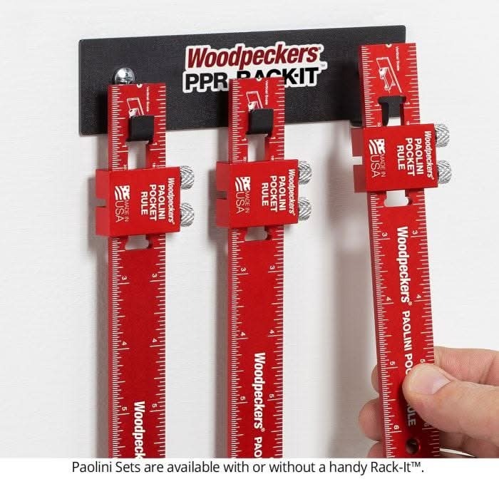 Woodpeckers PPRRI-AI 3-Piece Aluminum Paolini Pocket Rule Set w/ PPR Rack-It, Inch