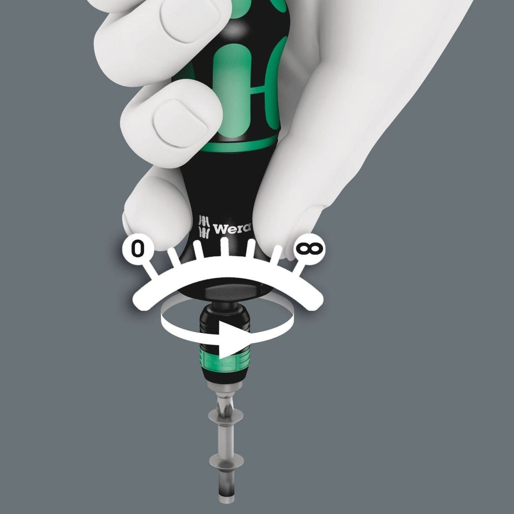 Wera Series 7400 Kraftform Torque Screwdrivers With A Customised Factory Pre-Set Measurement Value, Handle Size 105-mm., 7460x0.3-1.2 Nm