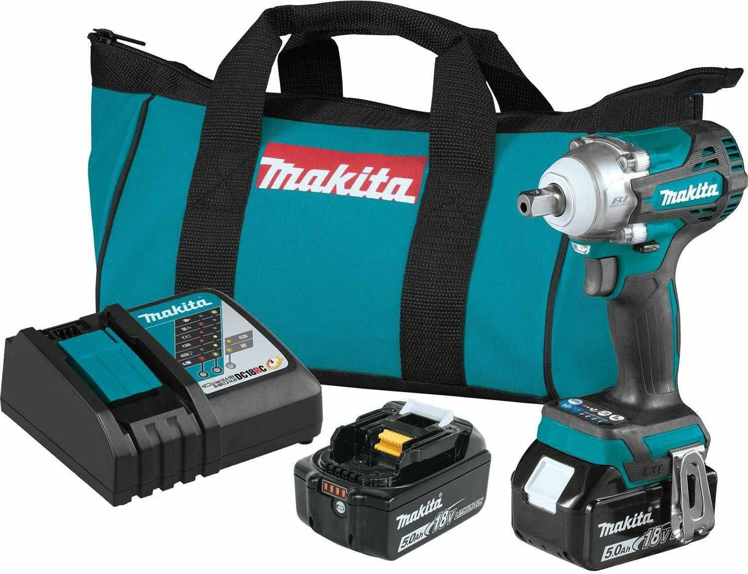 Makita XWT15T 18V LXT Lithium-Ion Brushless Cordless 4-Speed 1/2" Sq. Drive Impact Wrench Kit w/ Detent Anvil (5.0Ah)