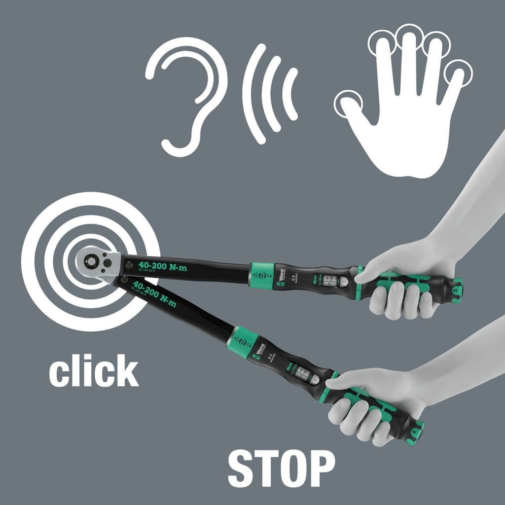Wera Click-Torque Lock C 3 R/L Torque Wrench, Adjustable, Torque Function, Square Head Insert (1/2-in.), Clockwise/Counterclockwise Torque Operation, 40-200 Nm, 1/2-in.x40-200 Nm