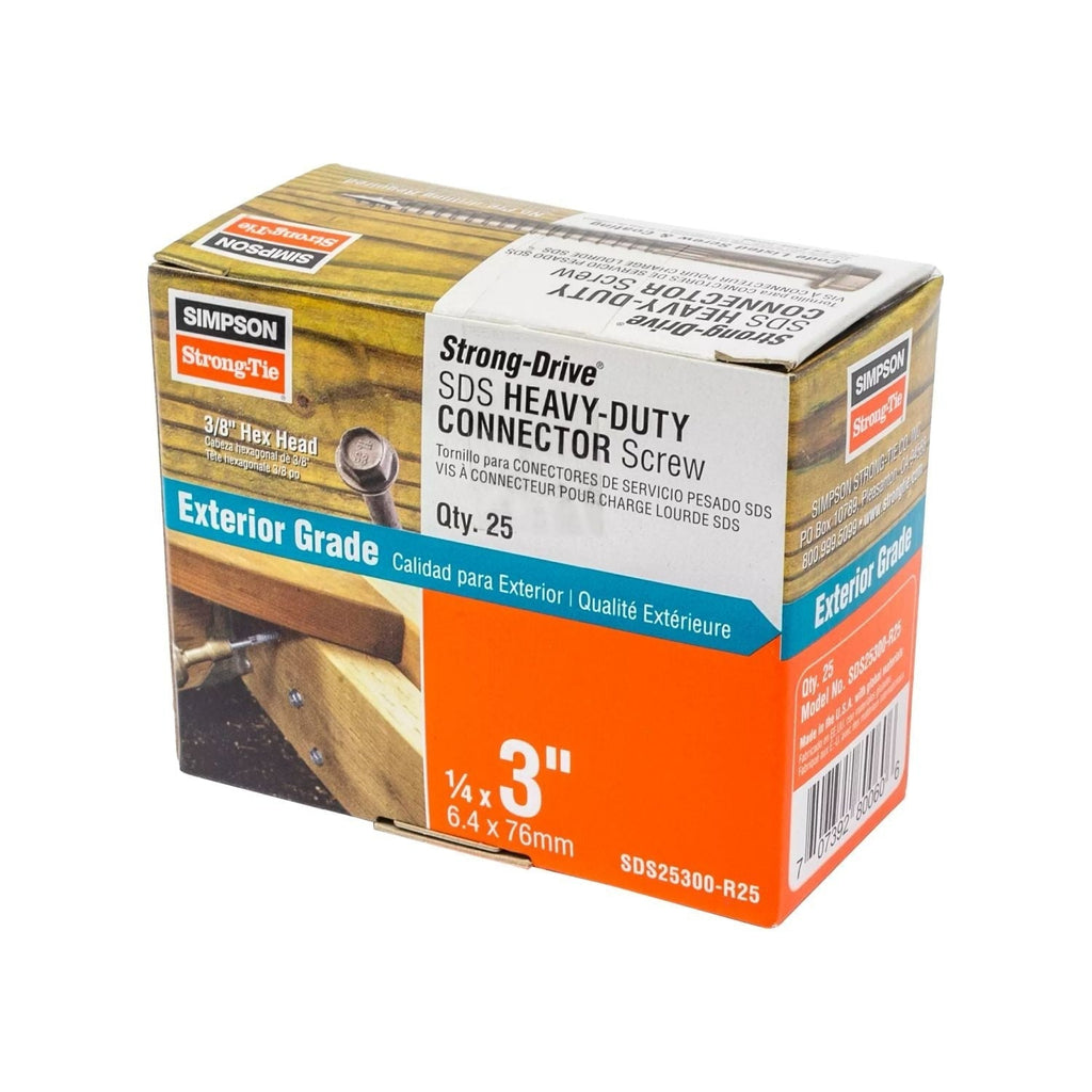Simpson Strong-Tie SDS25300-R25 Strong-Drive SDS HEAVY-DUTY CONNECTOR Screw, 1/4-in. x 3-in. DB Coating, 25-Pack