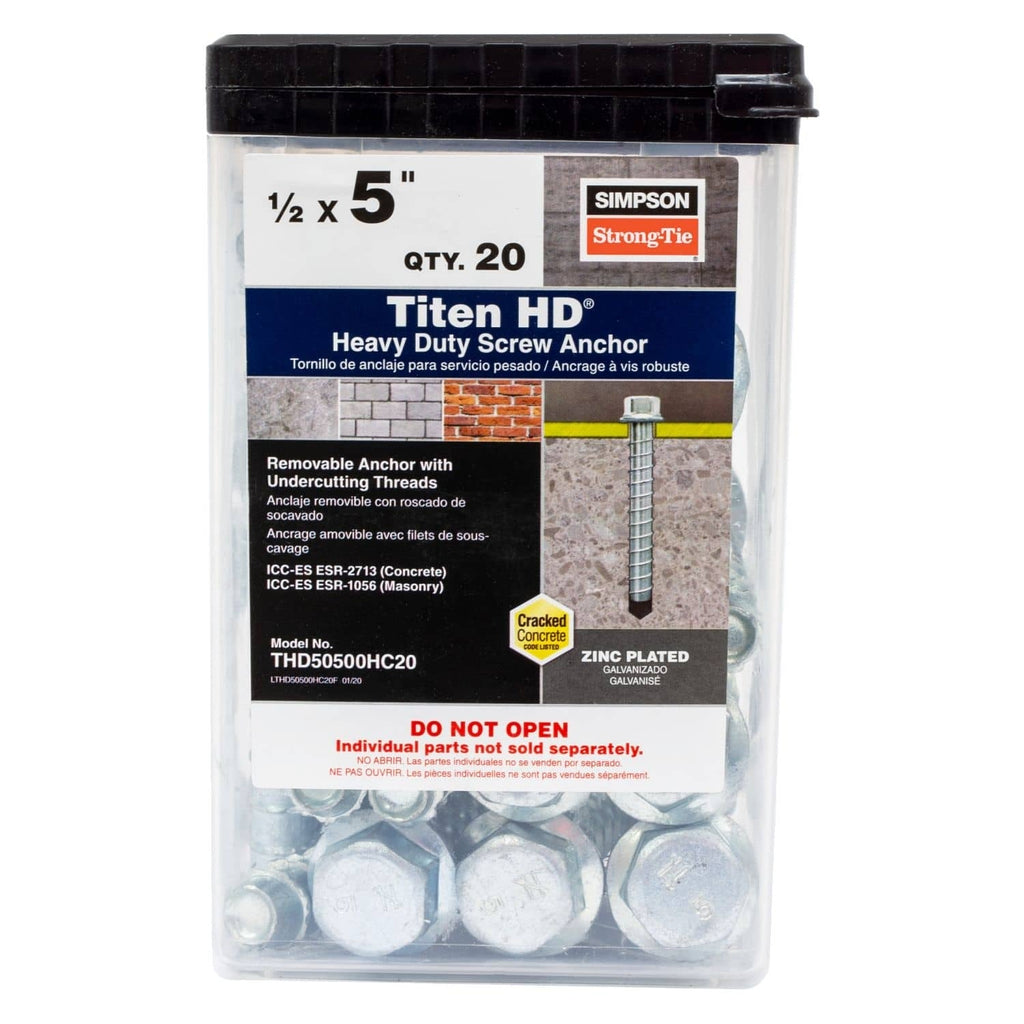Simpson Strong-Tie THD50500HC20 Titen HD 1/2-in. x 5-in. Heavy-Duty Screw Anchor, 20-Pack