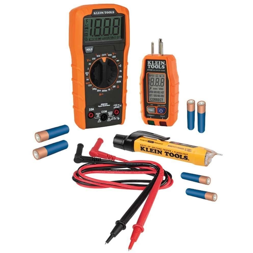 Klein 69355 Premium Electrical Kit Includes MM320-Digital Multimeter, NCVT3P-Voltage Tester, RT250-Receptable Tester