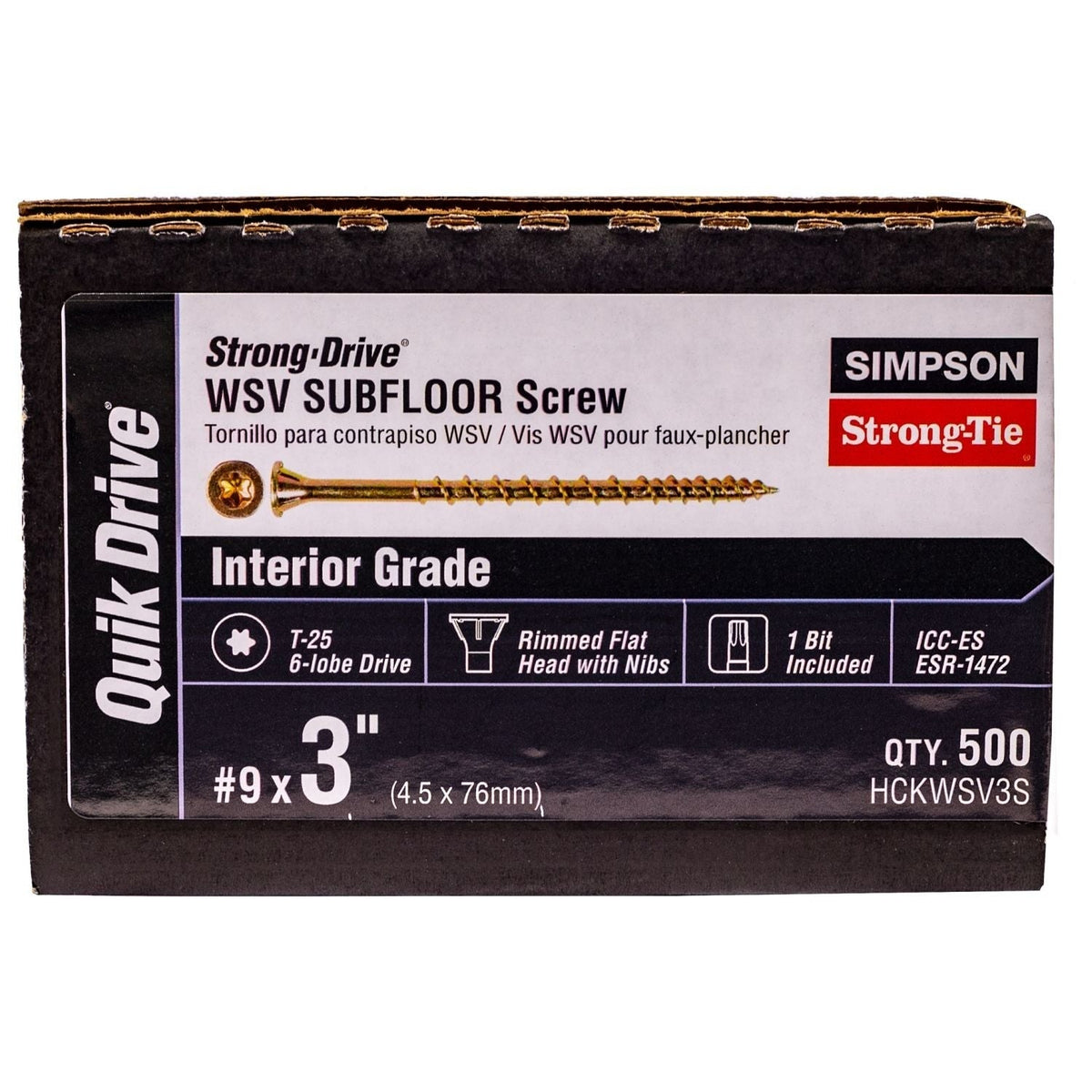 Simpson Strong-Tie HCKWSV3S Strong-Drive WSV SUBFLOOR Screw (Collated), #9 x 3-in. T25, Yellow Zinc, 500-Pack