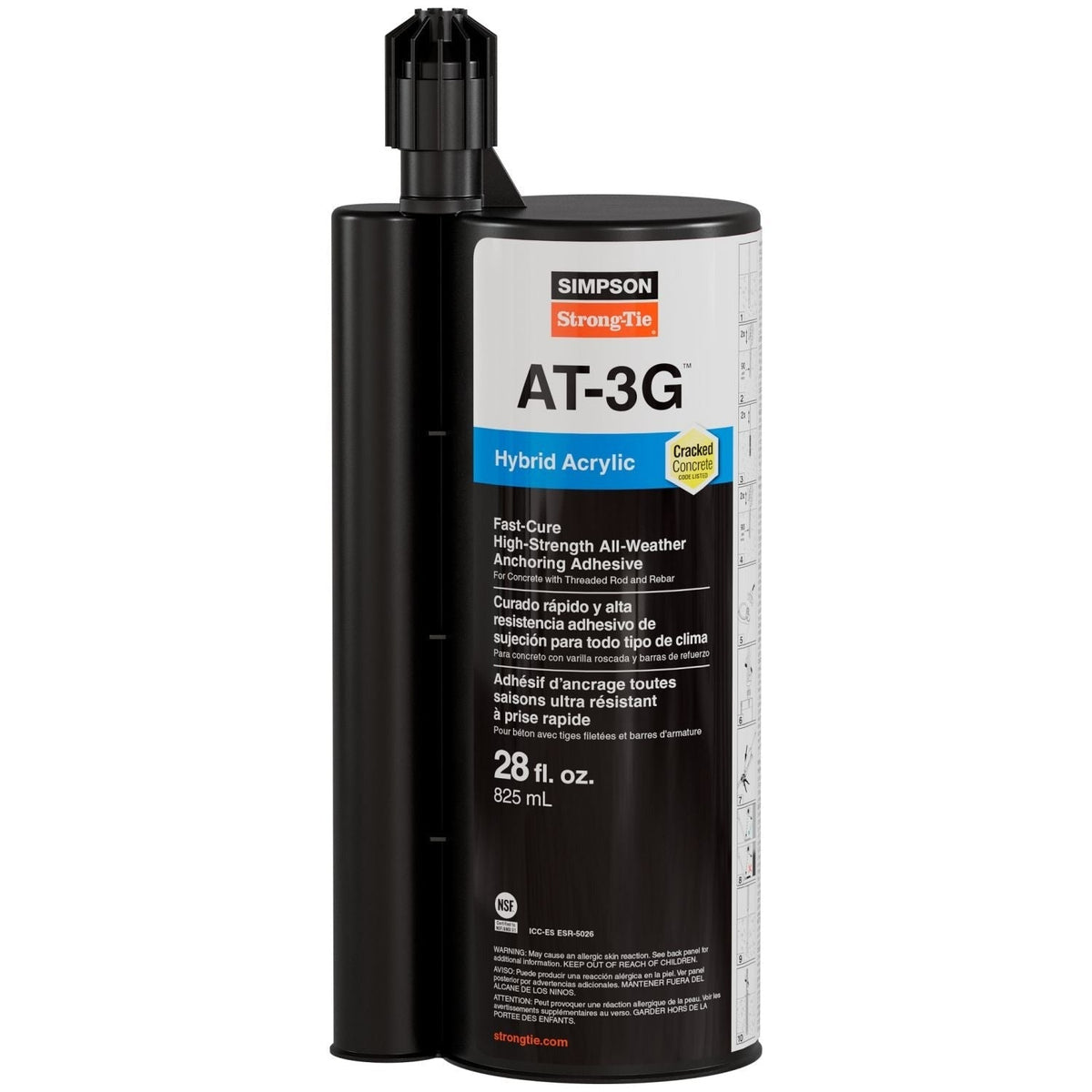 Simpson Strong-Tie AT3G30 AT-3G 28-oz. High-Strength Acrylic Anchoring Adhesive Cartridge w/ Nozzle
