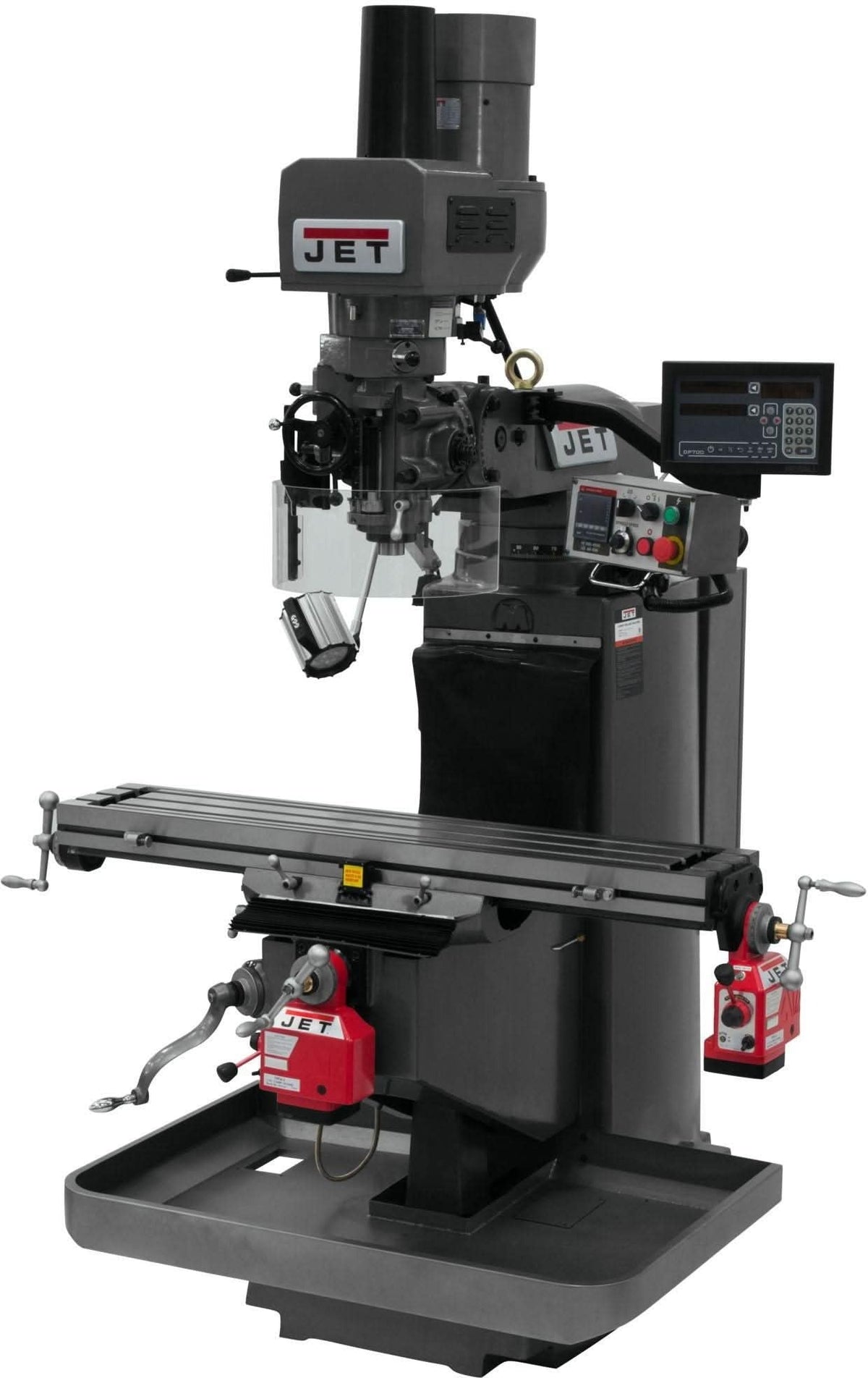 Jet Tools 690543 JTM-949EVS Mill With 3-Axis Newall DP700 DRO (Knee) With X and Y-Axis Powerfeeds and Air Powered Dra