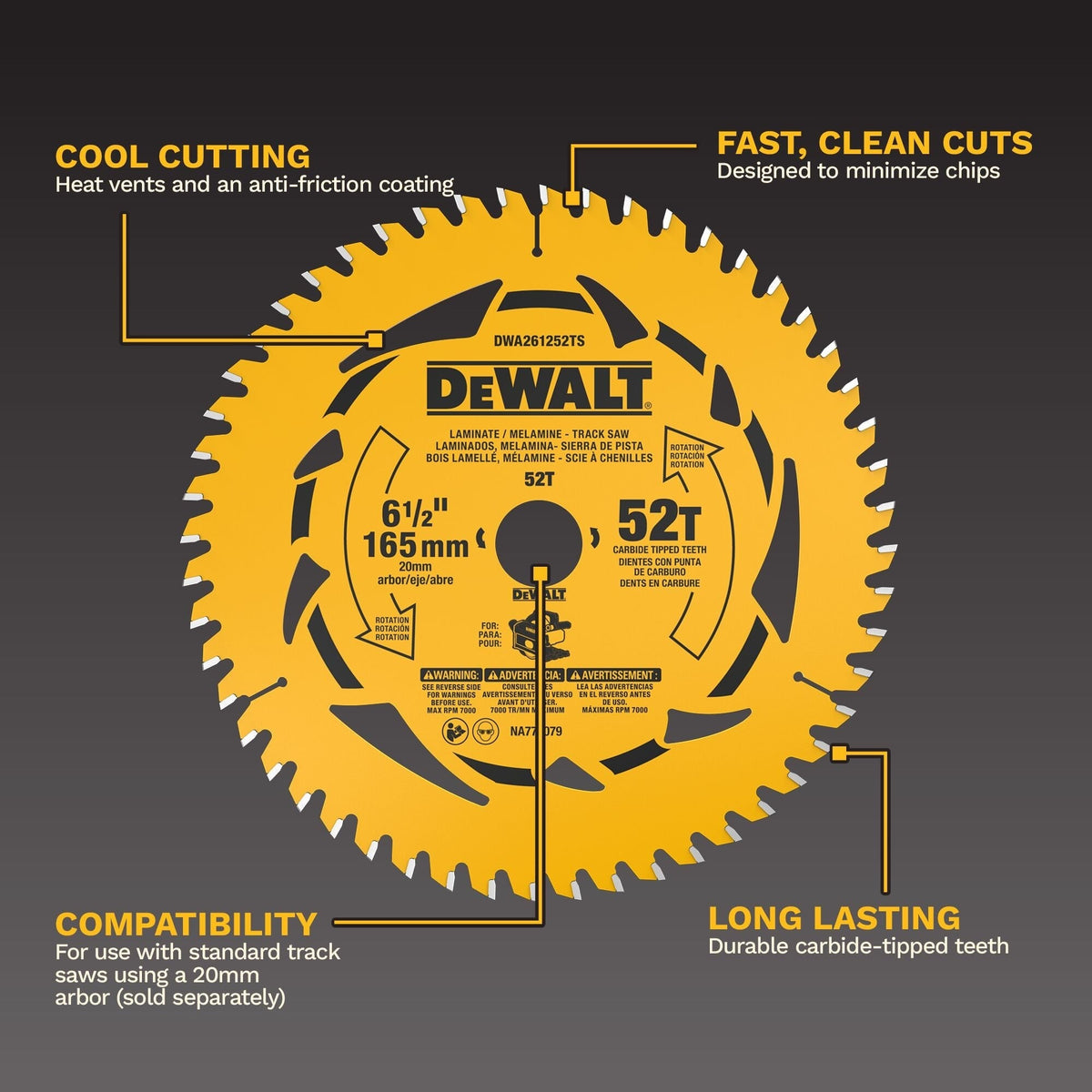 DEWALT 6-1/2-in. 52-Tooth Laminate And Melamine Track Saw Blade (DWA261252TS)