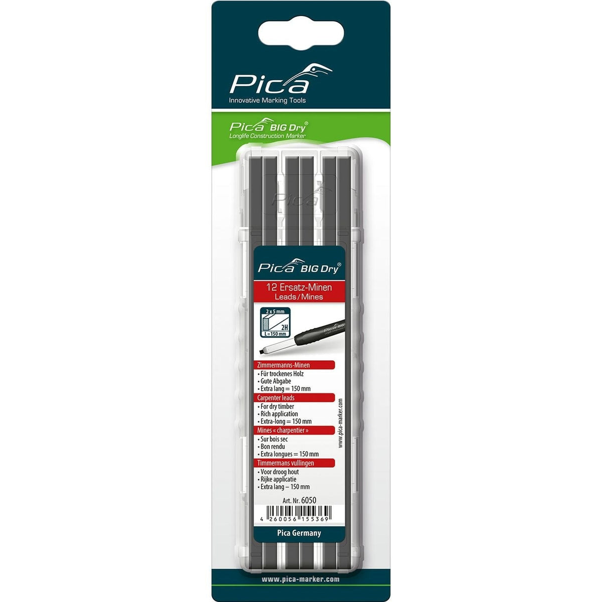 Pica 6050/SB Graphite Pencil Lead Refill Package, 12-Pack