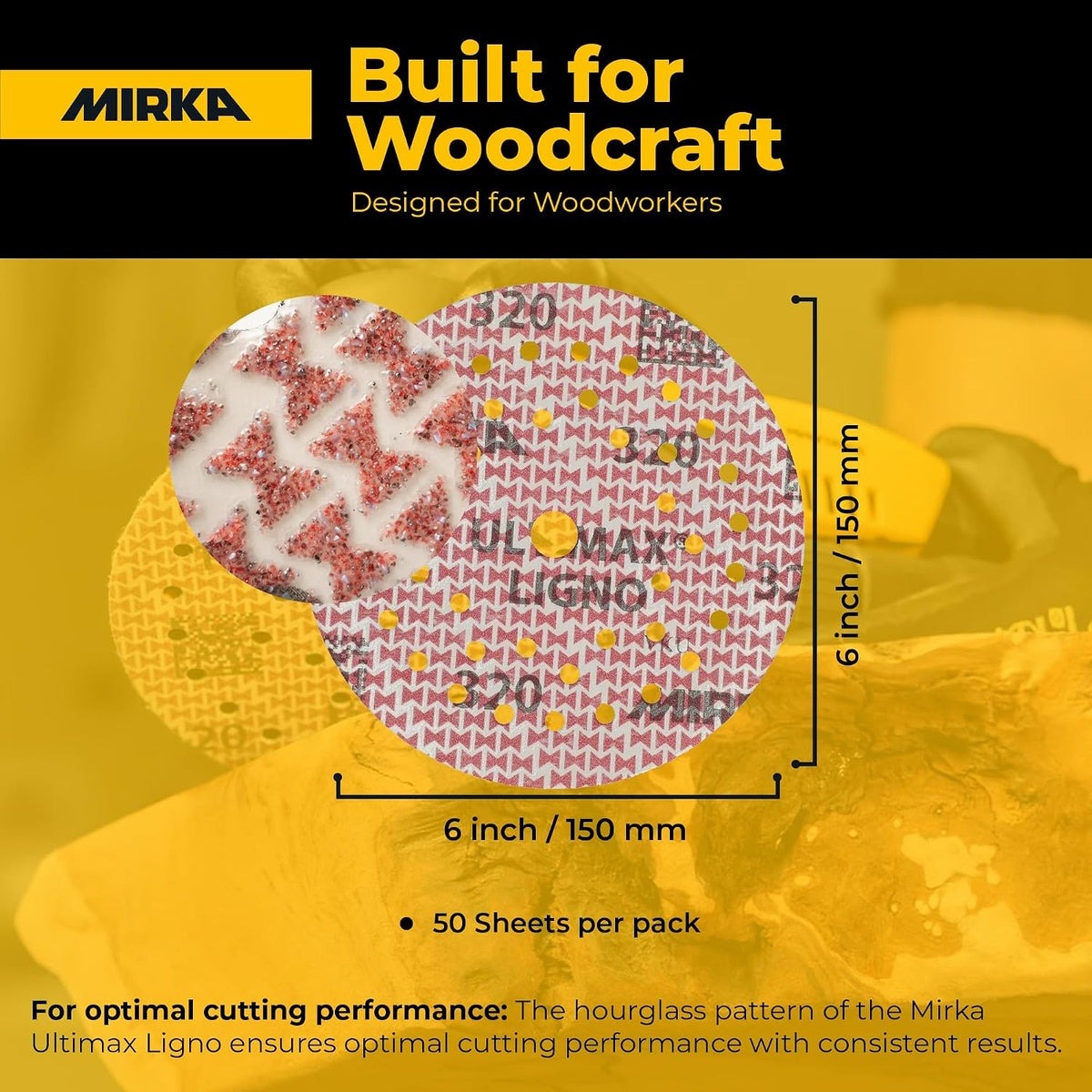 Mirka Ultimax Ligno 6-in. 40 Grit Hook and Loop Sanding Discs for Wood, 50-Pack (UL-6MF-040)