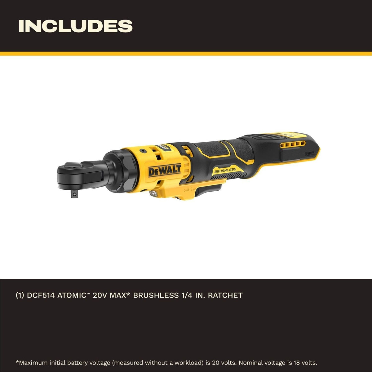DeWALT DCF514B ATOMIC 20V MAX Brushless Cordless 1/4-in. Ratchet, Tool Only