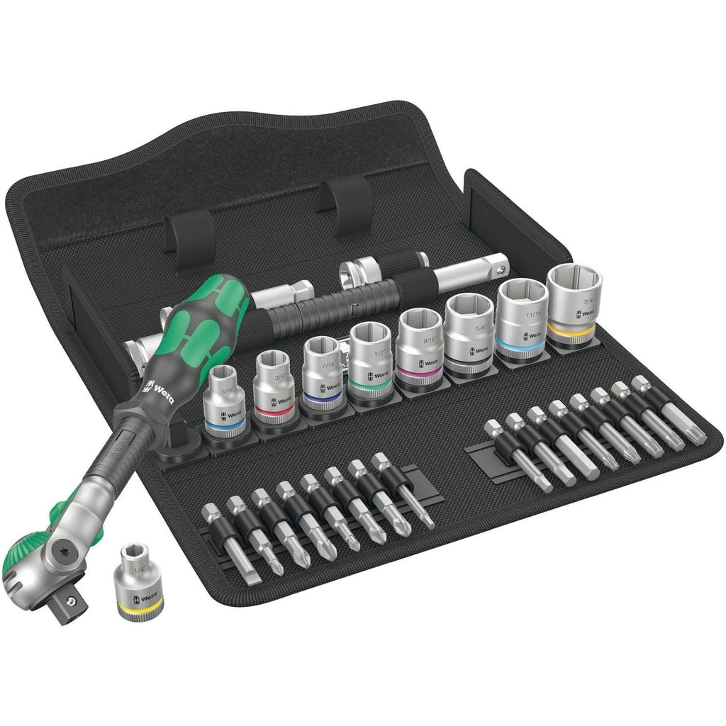 Wera 8100 SB 9 Zyklop Speed Ratchet Set, 3/8-in. Drive, Imperial, 29-Pieces