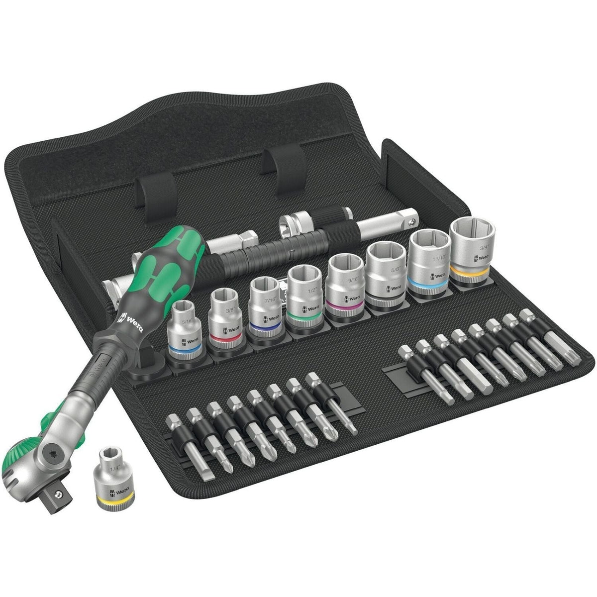 Wera 8100 SB 9 Zyklop Speed Ratchet Set, 3/8-in. Drive, Imperial, 29-Pieces