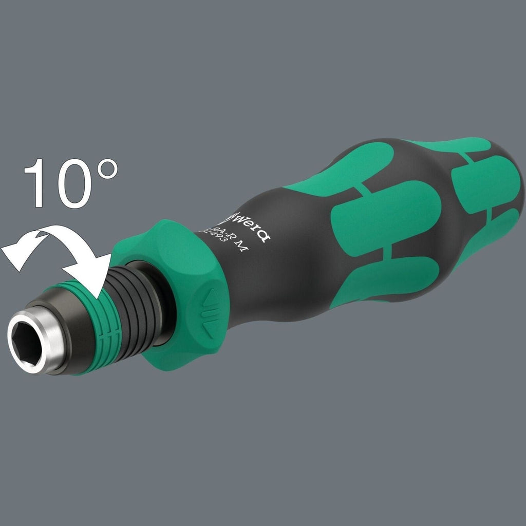 Wera 838 Ra-R M Bit-Holding Handle With Ratchet Functionality, 1/4-in., 1/4-in.x123.5-mm.