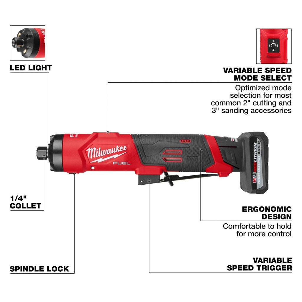 Milwaukee M12 FUEL 1/4-in. Straight Die Grinder 2.5Ah Kit (3486-22)