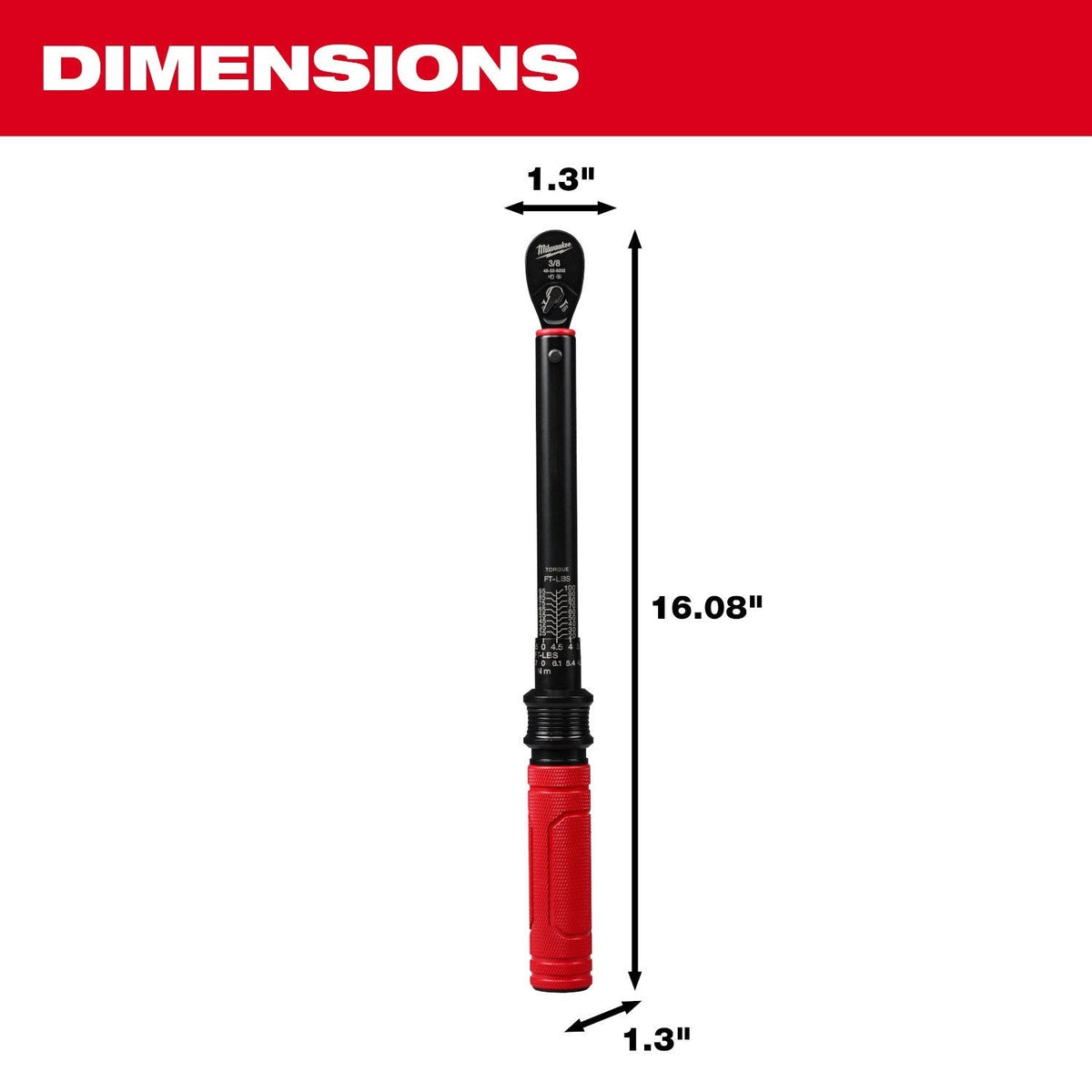 Milwaukee 48-22-9202 3/8-in. Drive Click Torque Wrench, 20-100 ft·lb