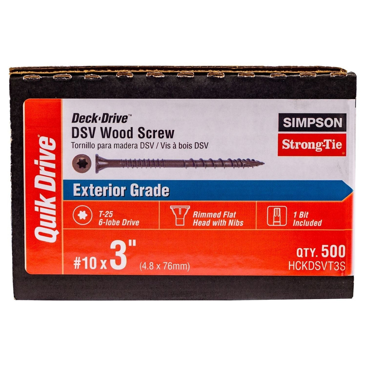 Simpson Strong-Tie HCKDSVT3S Deck-Drive DSV WOOD Screw (Collated), #10 x 3-in. T25 6-Lobe, Tan, 500-Pack