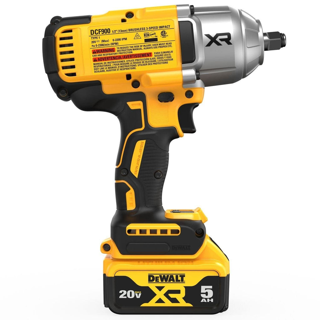 DeWalt DCF900P1 20V MAX XR 1/2" High Torque Impact Wrench with Hog Ring Anvil & Oil-Resistant 5.0Ah Batteries Kit