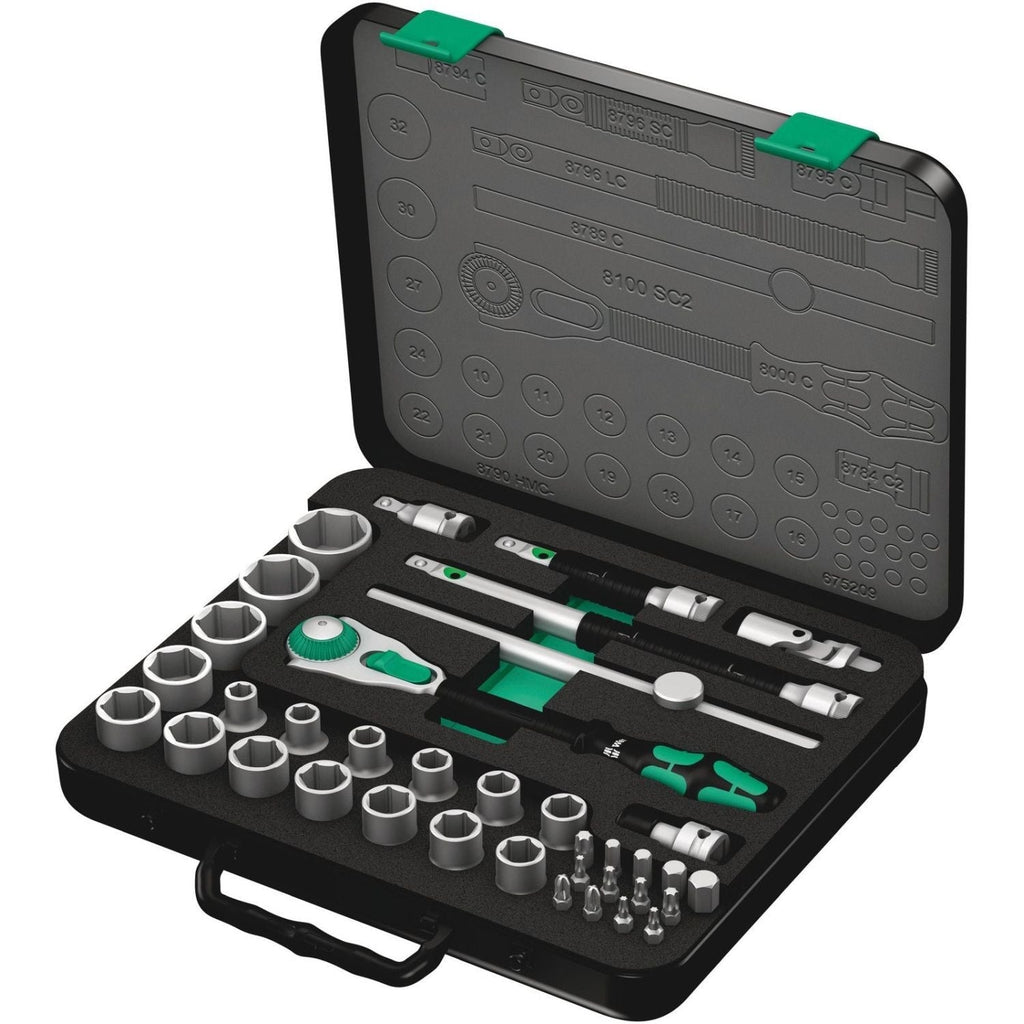 Wera 8100 Sc 2 Zyklop Speed Ratchet Set, 1/2-in. Drive, Metric, 37-Pieces