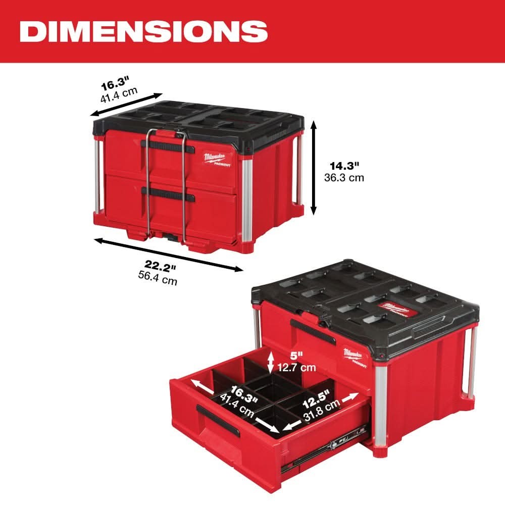 Milwaukee 48-22-8442 PACKOUT 2-Drawer Tool Box With PACKOUT Organizer SHOCKWAVE 100-Piece Impact Bit Set