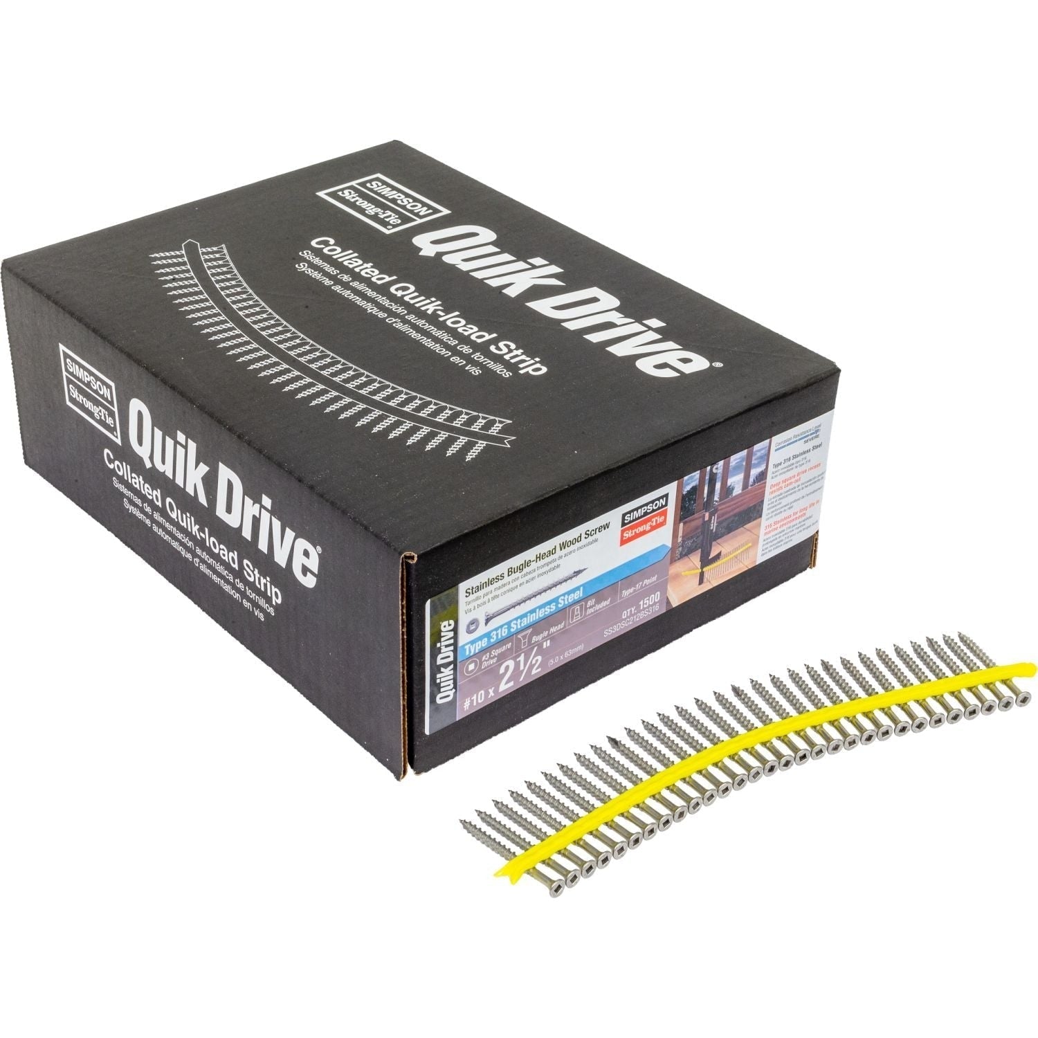Simpson Strong-Tie SS3DSC212BS316 Bugle-Head Wood Screw (Collated), #10 x 2-1/2-in. #3 Square Drive, Type 316, 1500-Pack