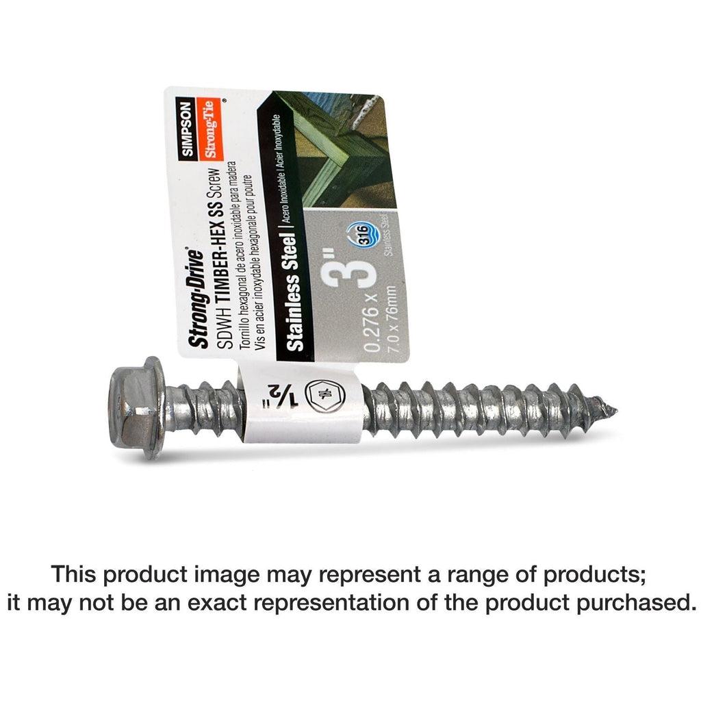 Simpson Strong-Tie SDWH27300SS-R100 Strong-Drive SDWH TIMBER-HEX SS Screw, 0.275-in. x 3-in. 1/2 Hex, Type 316, 100-Pack