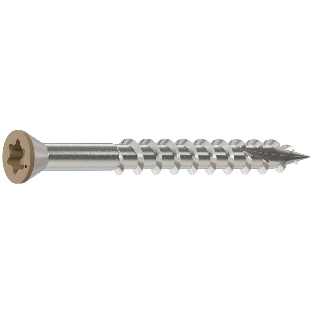 Simpson Strong-Tie T07162FT70TN Trim-Head Screw, 6-Lobe Drive, #7 x 1-5/8-in. T-15 Type 316, Tan, 70-Pack