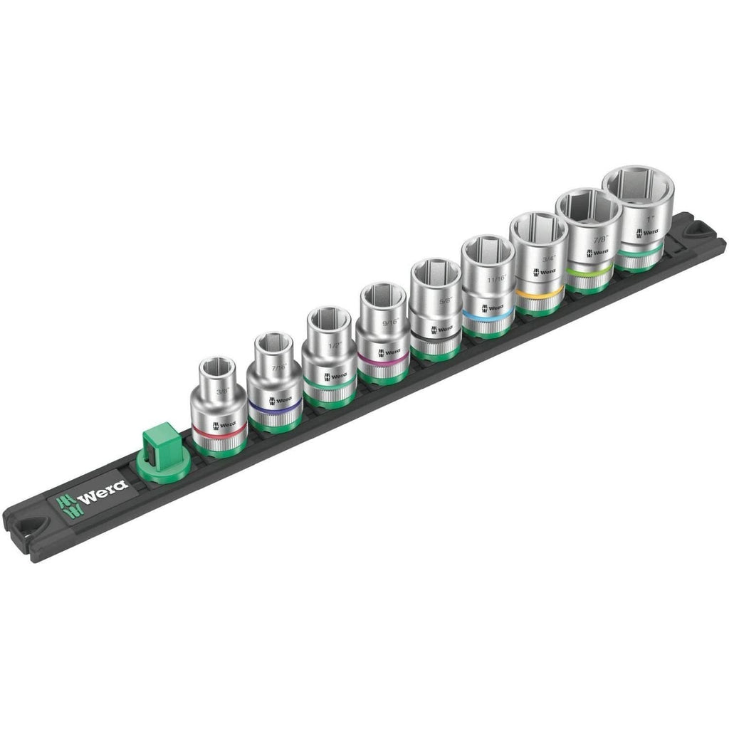 Wera Magnetic Socket Rail C Imperial 1 Zyklop Socket Set, 1/2-in. Drive, Imperial, 9-Pieces