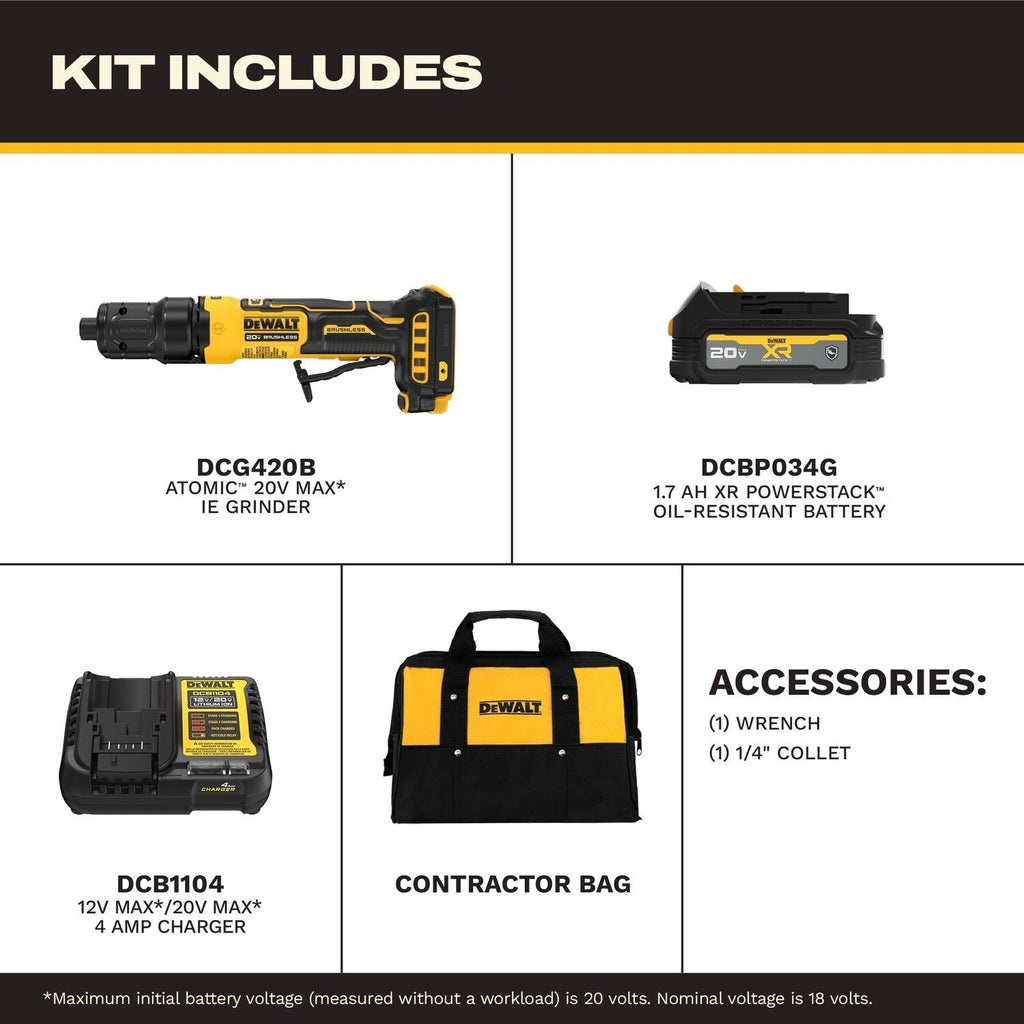 DeWALT DCG420GE1 20V MAX ATOMIC Die Grinder Oil-Resistant 1.7Ah XR POWERSTACK Kit