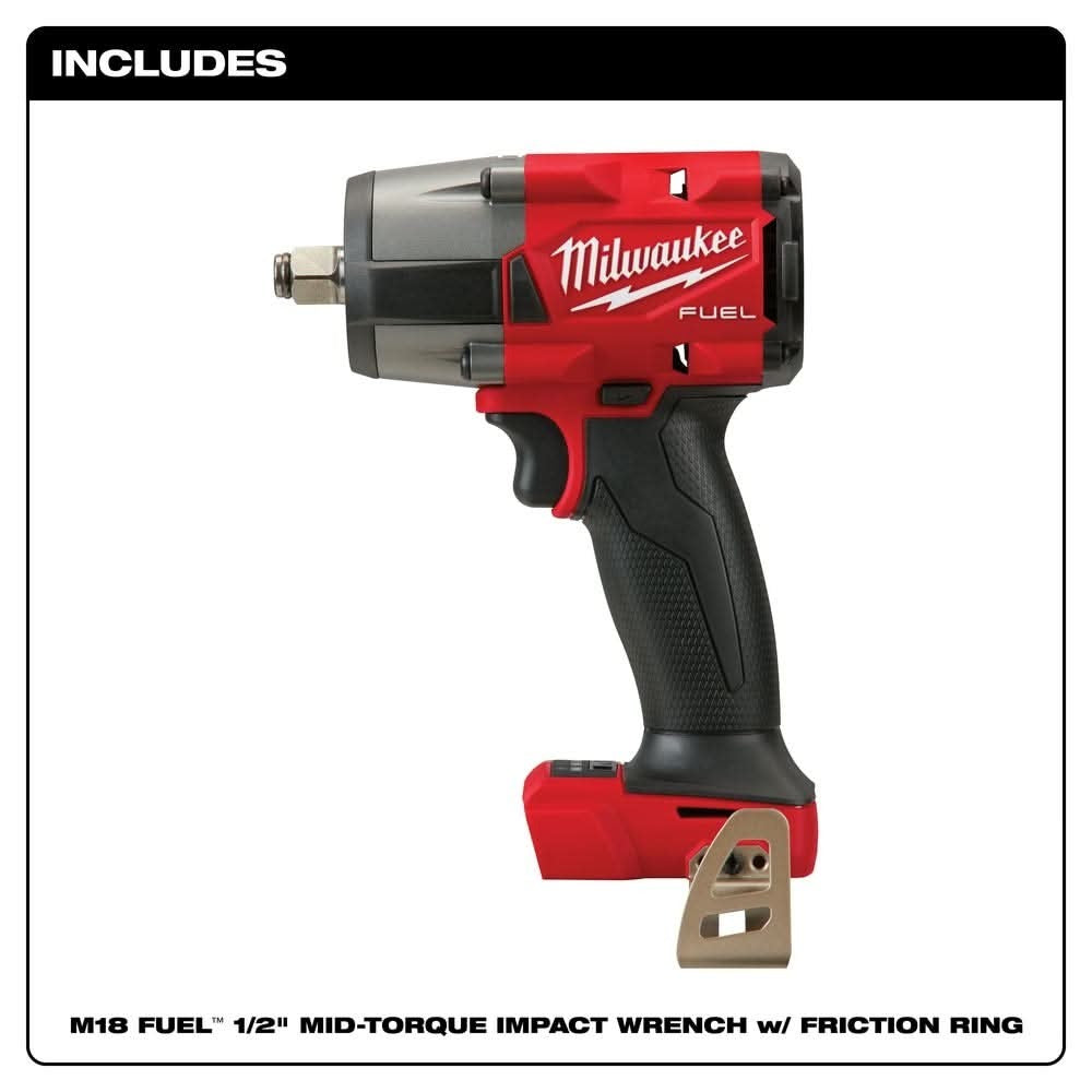 Milwaukee 2962-20 M18 FUEL 1/2-Inch Mid-Torque Impact Wrench with Friction Ring, Tool Only
