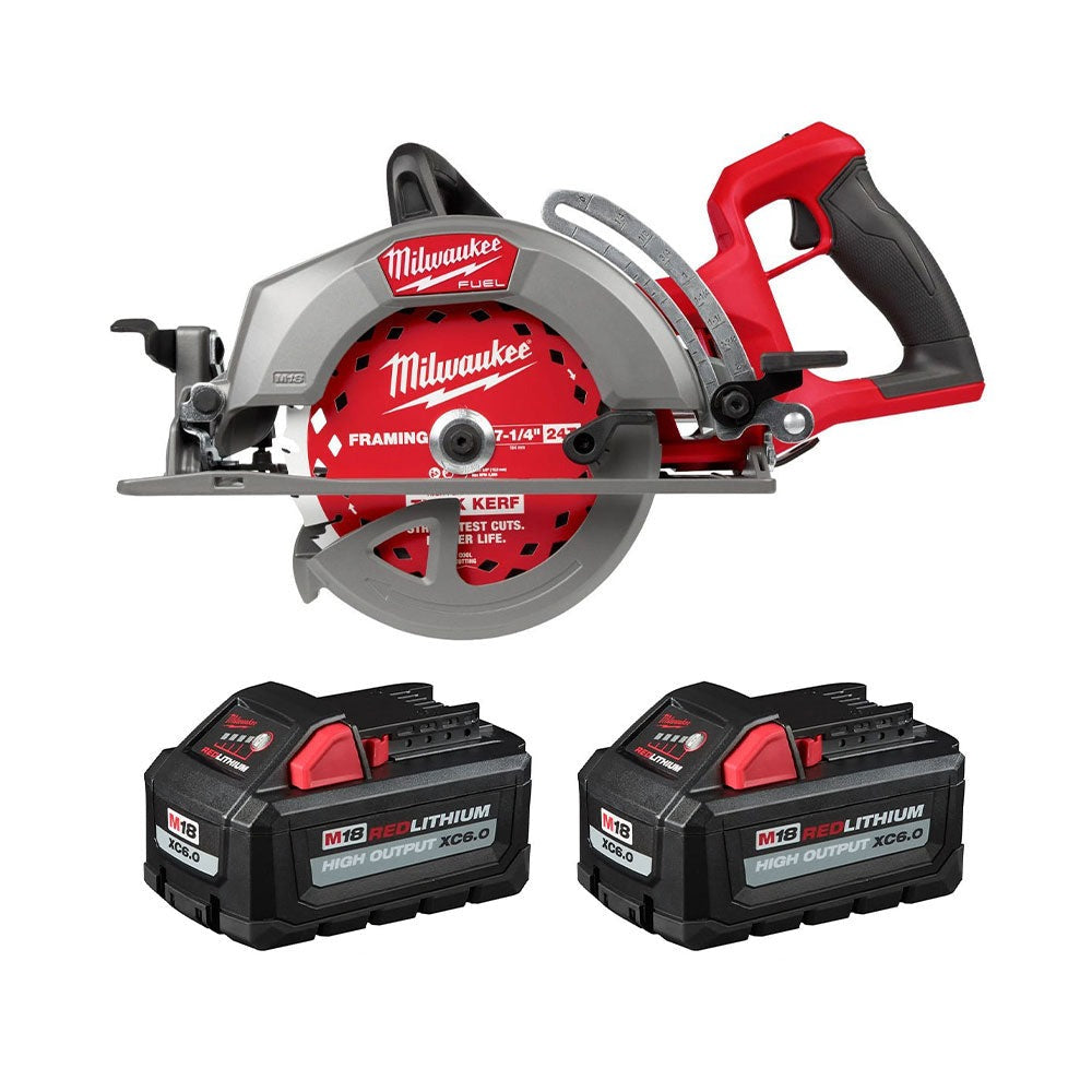 Milwaukee 2930-20 M18 FUEL 7-1/4-in. Rear Handle Circular Saw + M18 REDLITHIUM HIGH OUTPUT XC 6.0Ah Battery 2-Pack