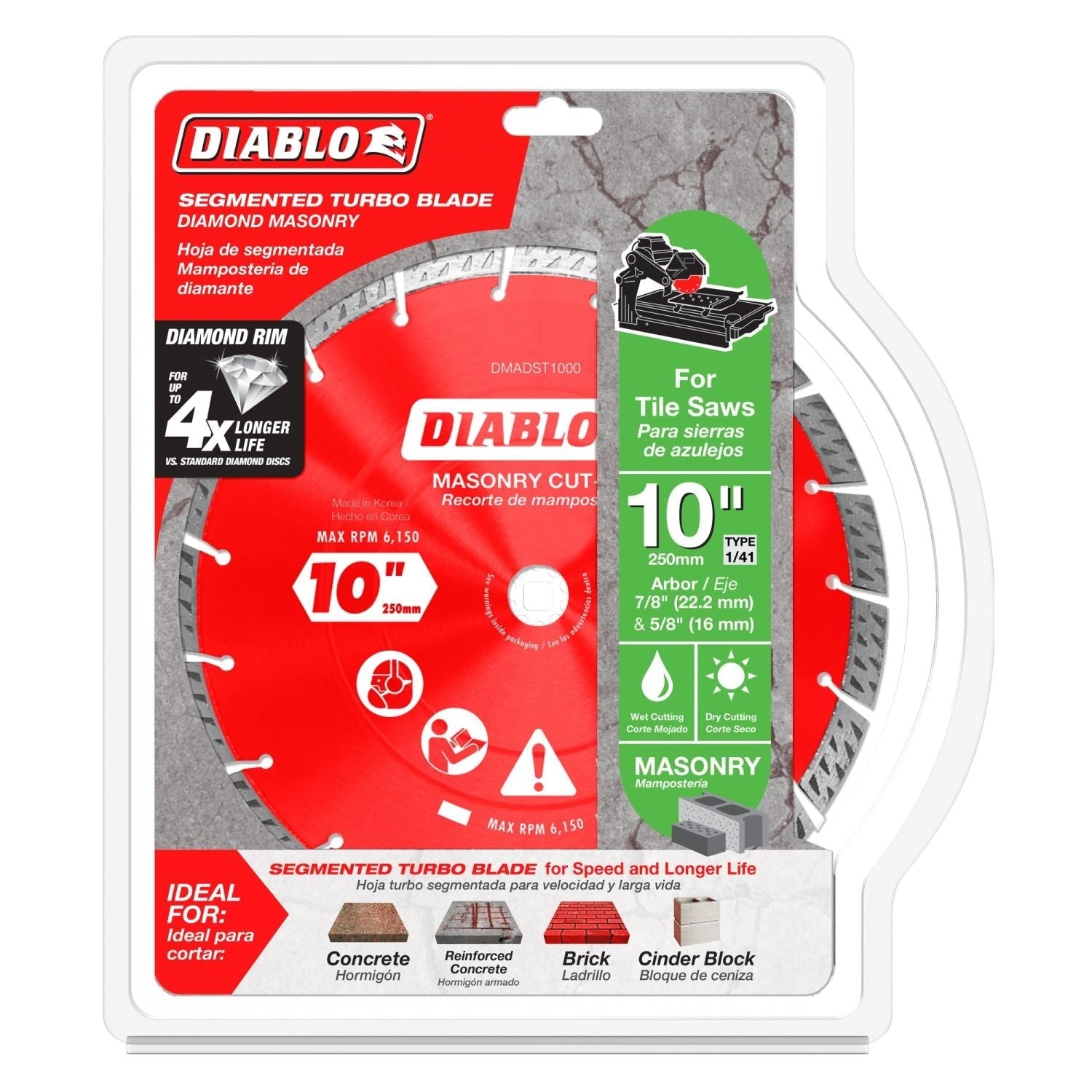 Diablo DMADST1000 10 in. Diamond Segmented Turbo Cut-Off Discs for Masonry