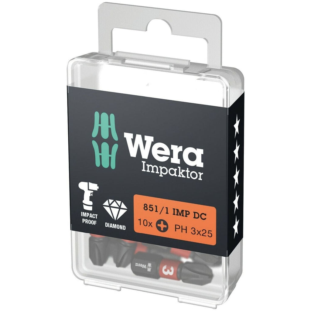 Wera 851/1 Imp Dc Ph Diy Impaktor Ph Bit, Ph 3x25-mm., 10-Pieces