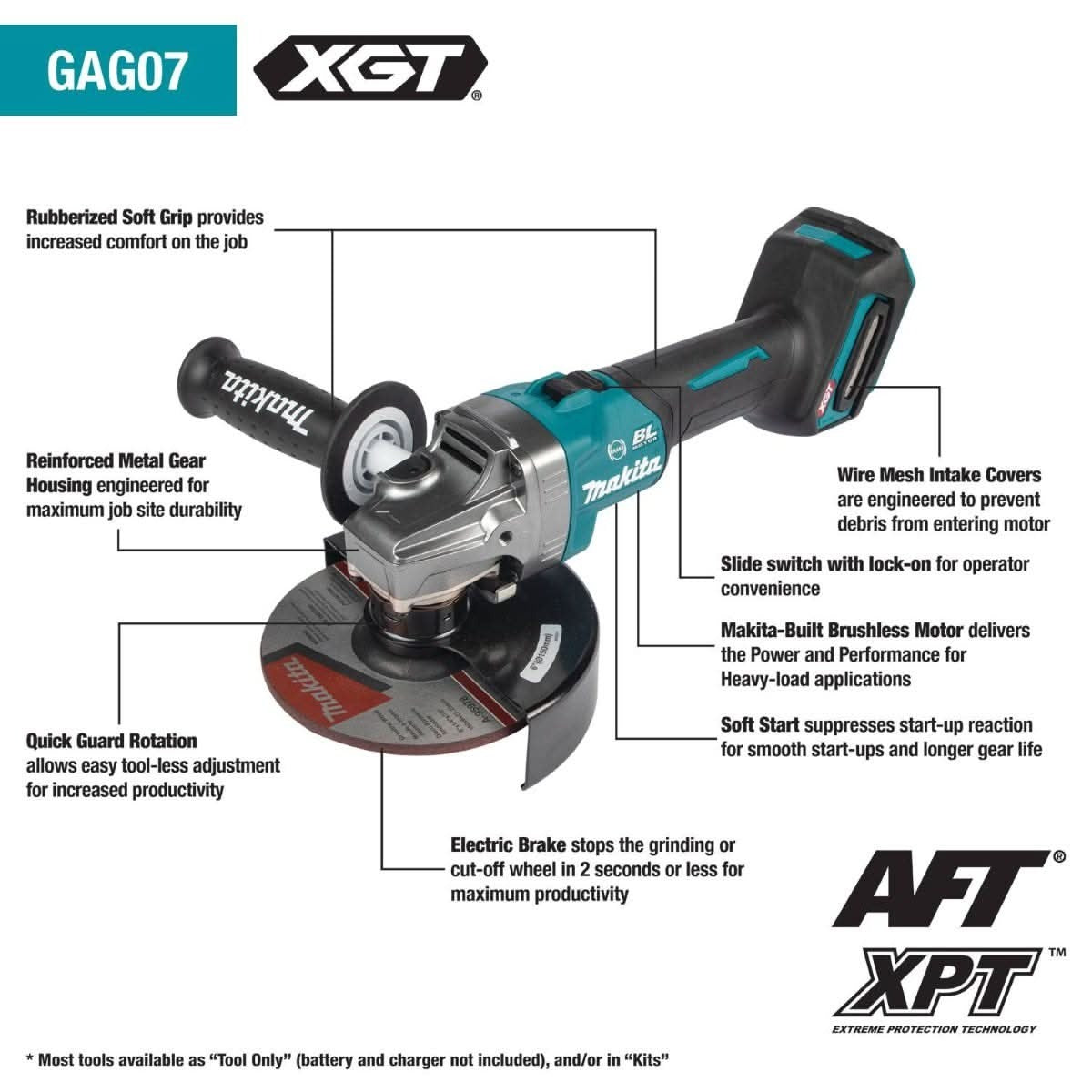 Makita GAG07Z 40V max XGT Brushless Cordless 6" Angle Grinder, with Electric Brake, Tool Only
