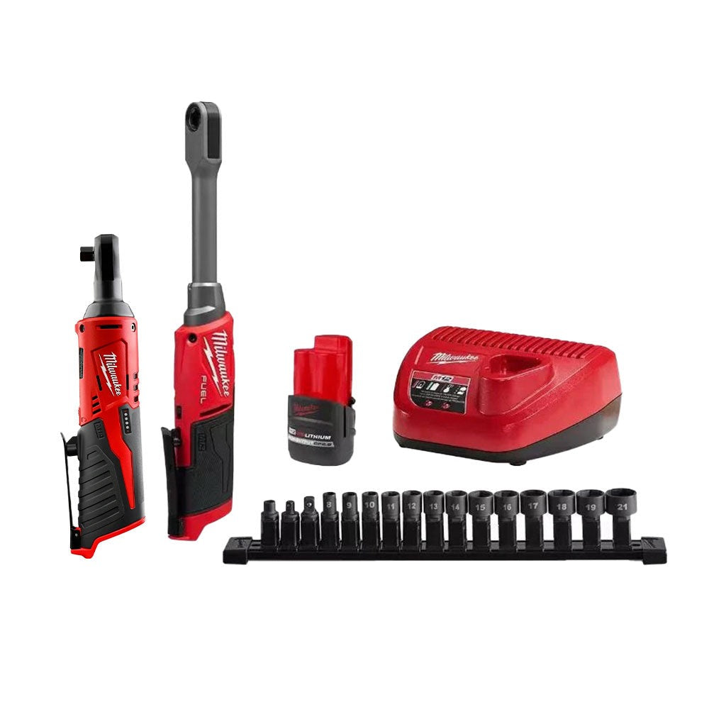 Milwaukee 3050-21 M12 FUEL INSIDER Extended Reach Box Ratchet with 3/8" Ratchet 2.5Ah Combo Kit