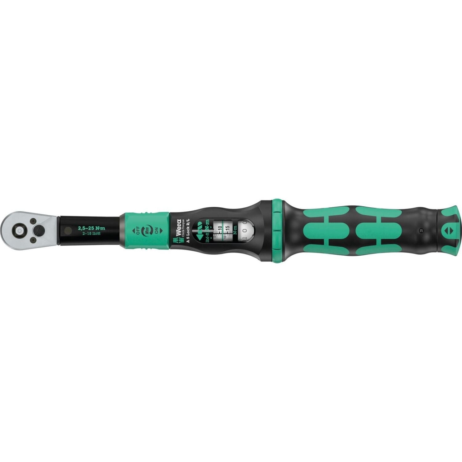 Wera Click-Torque Lock A 5 R/L Torque Wrench, Adjustable, Torque Lock Function, Square Head Insert (1/4-in.), Clockwise/Counterclockwise Torque Operation, 2.5-25 Nm, 1/4-in.x2.5-25 Nm