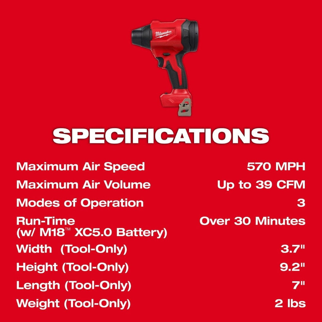 Milwaukee 0887-20 M18 Brushless 570-MPH Precision Blower 5.0Ah Kit