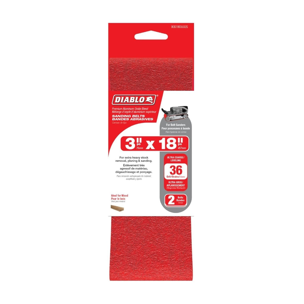 Diablo DCB318036S02G 3"x18" Sanding Belt, 36 Grit, 2-Pack