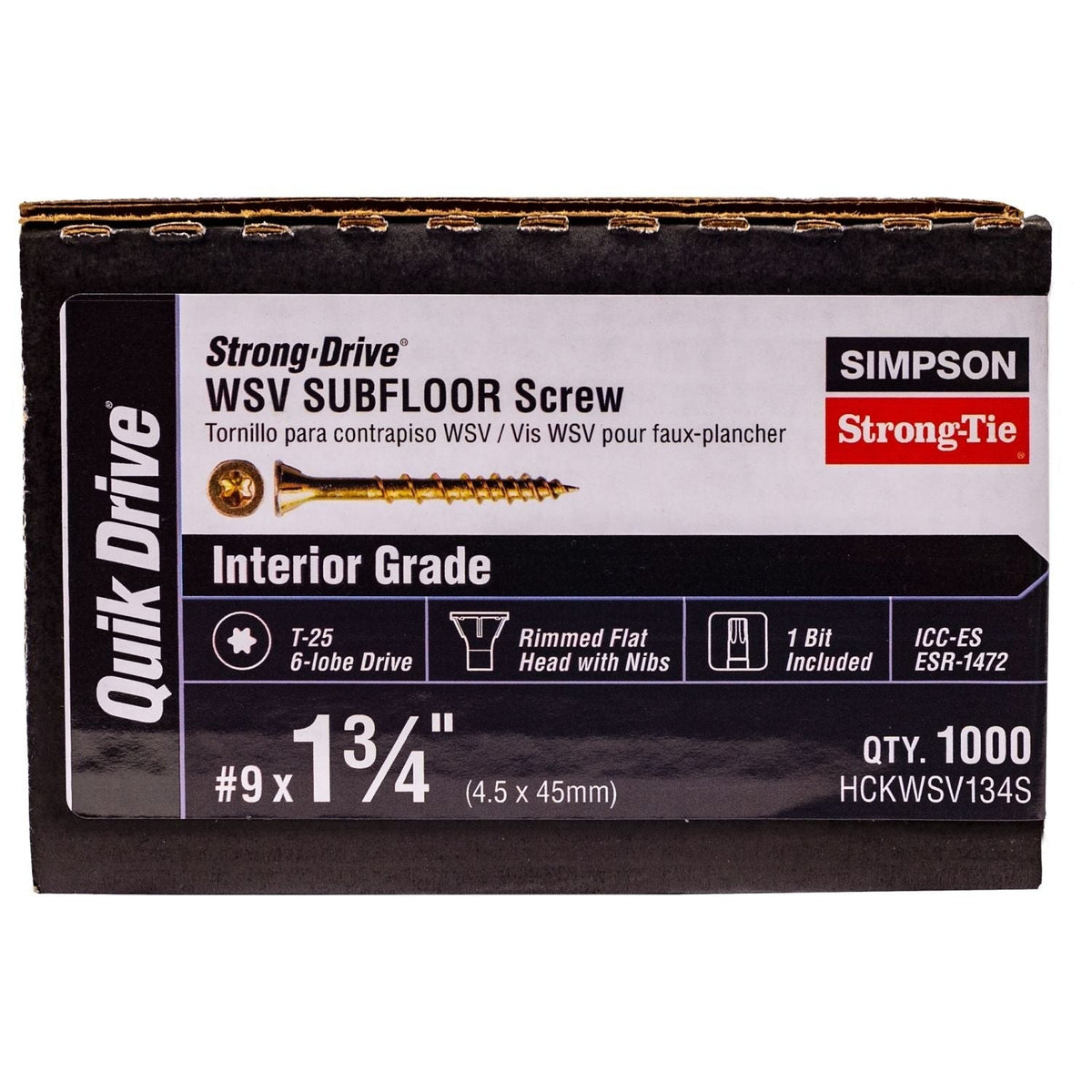 Simpson Strong-Tie HCKWSV134S Strong-Drive WSV SUBFLOOR Screw (Collated), #9 x 1-3/4-in. T25, Yellow Zinc, 1000-Pack