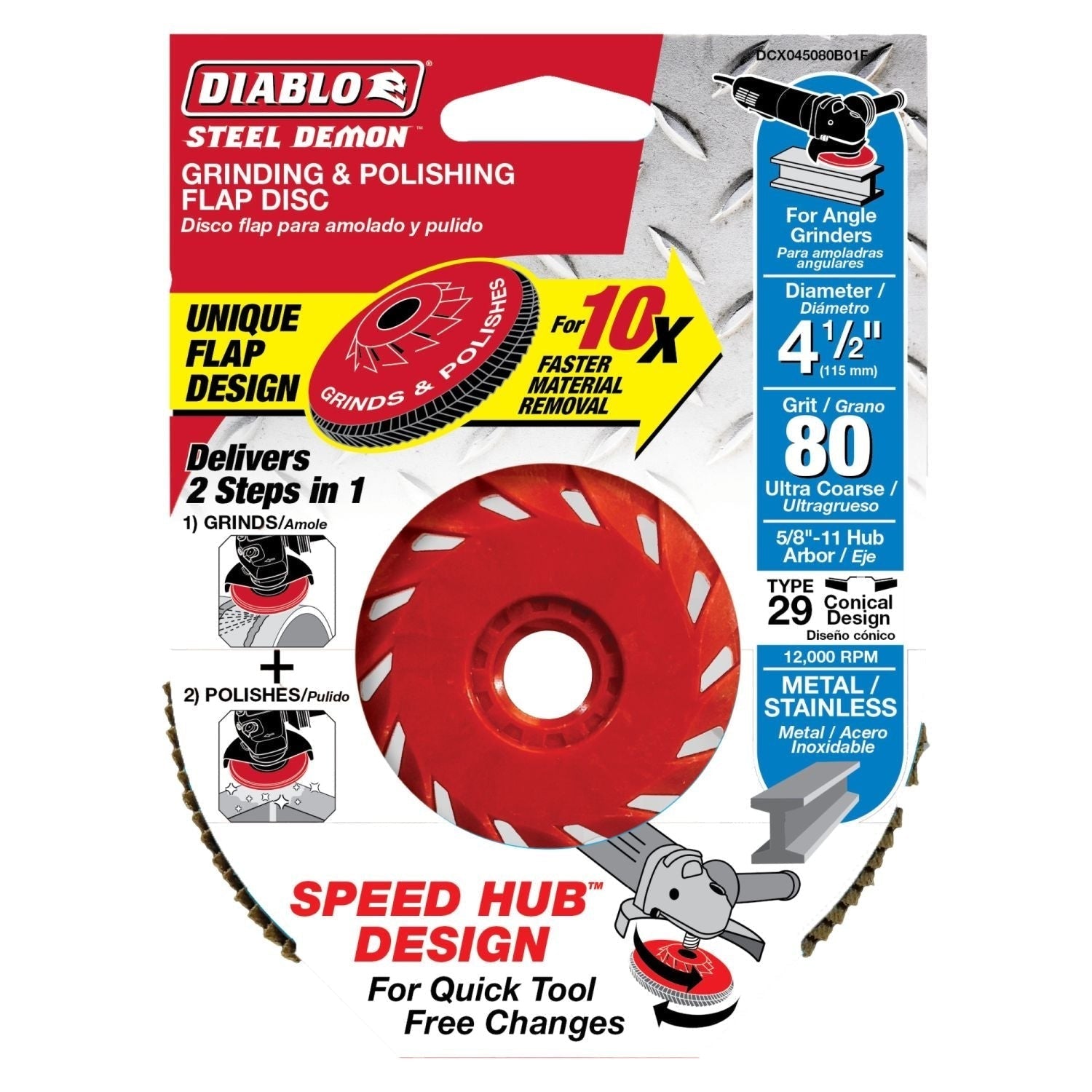 Diablo DCX045080B01F 4-1/2 Inch Steel Demon Flap Disc 80 Grit - with Speed Hub