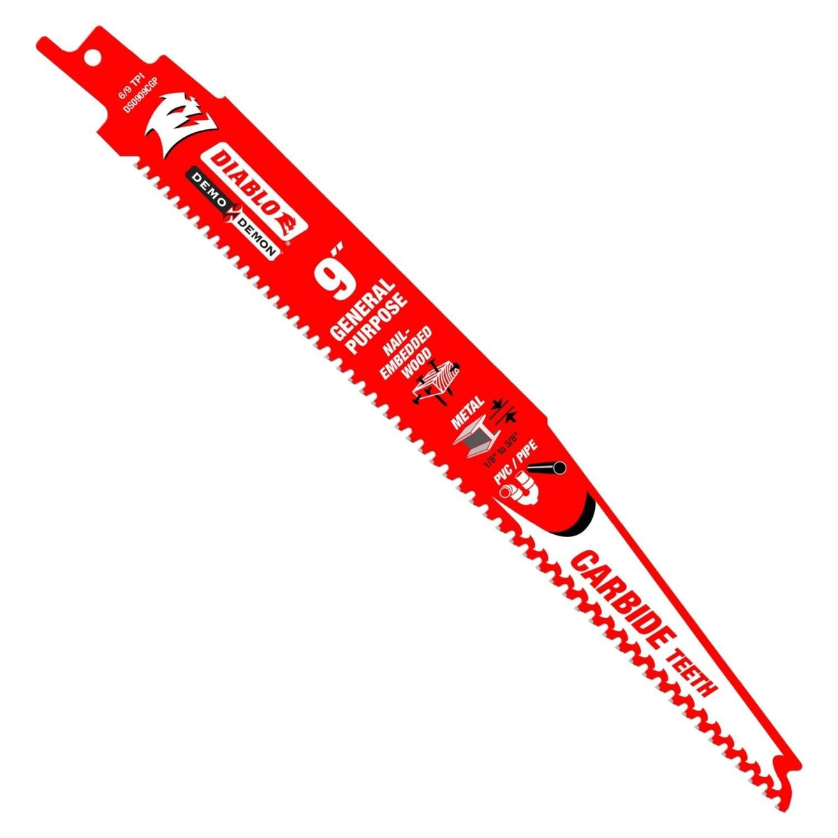 Diablo DS0909CGP10 9-in. 6/9TPI Demo Demon Carbide Tipped Reciprocating Saw Blade for General Purpose Cuts, 10-Pack