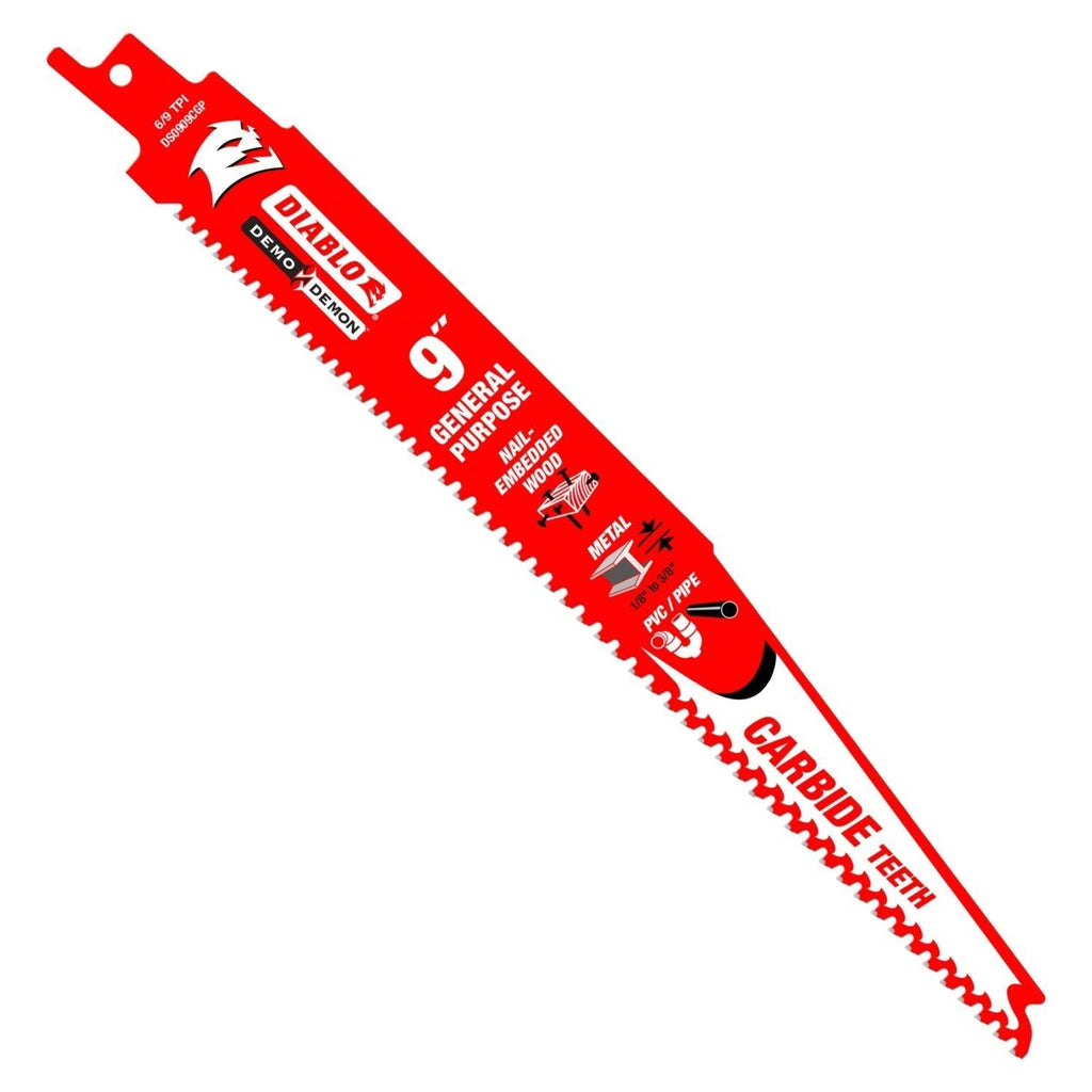 Diablo DS0909CGP10 9-in. 6/9TPI Demo Demon Carbide Tipped Reciprocating Saw Blade for General Purpose Cuts, 10-Pack