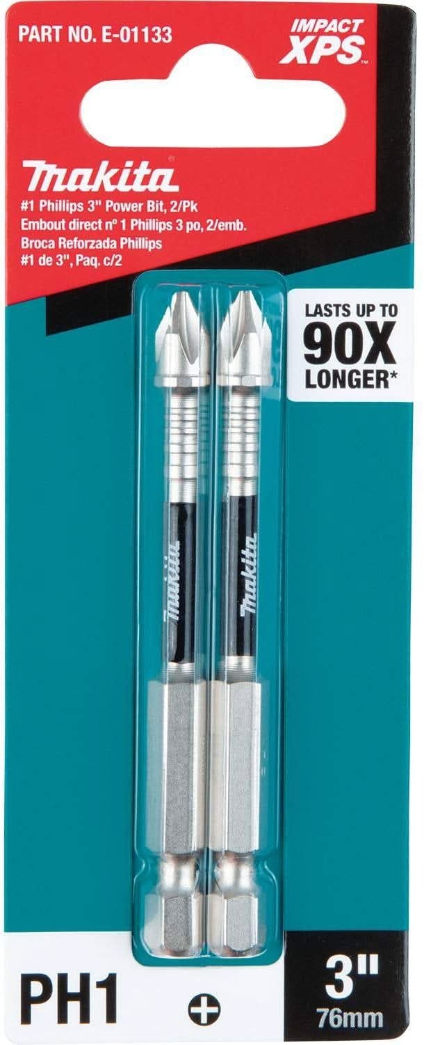 Makita E-01133 Impact XPS #1 Phillips 3" Power Bit, 2/pk
