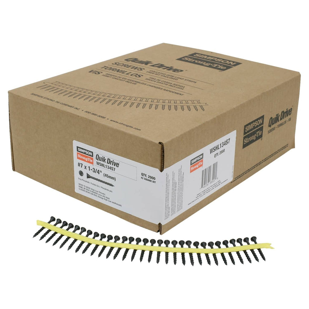 Simpson Strong-Tie WSHL134S7 WSHL Subfloor Screw (Collated), #7 x 1-3/4-in. #2 Square Drive, Gray Phosphate, 2000-Pack