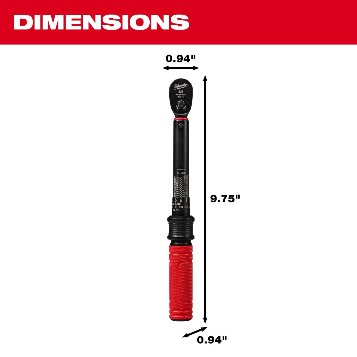 Milwaukee 48-22-9201 3/8-in. Drive Click Torque Wrench, 50-250 in·lb