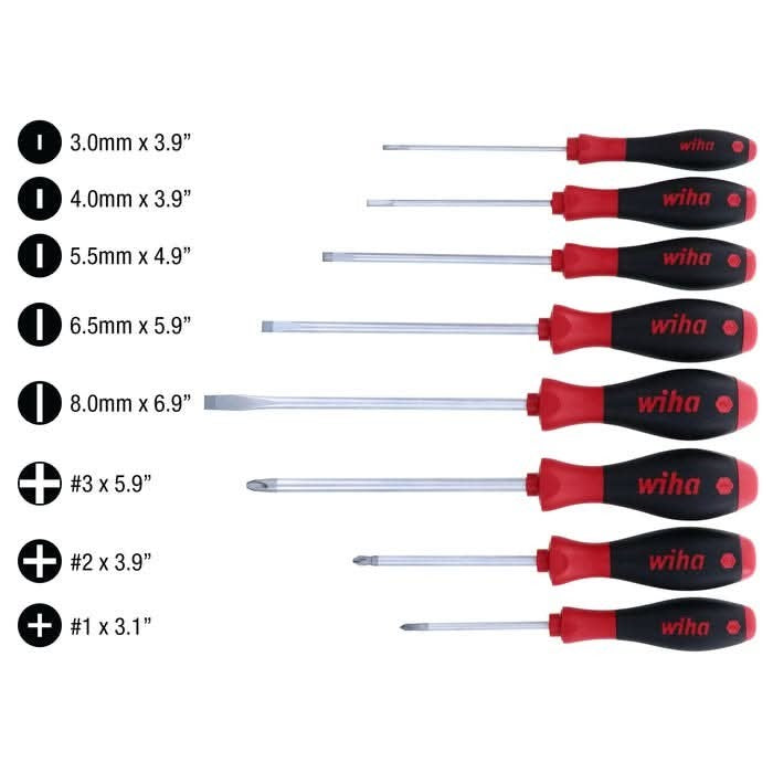 Wiha 30298 8-Piece SoftFinish Slotted and Phillips Screwdriver Set