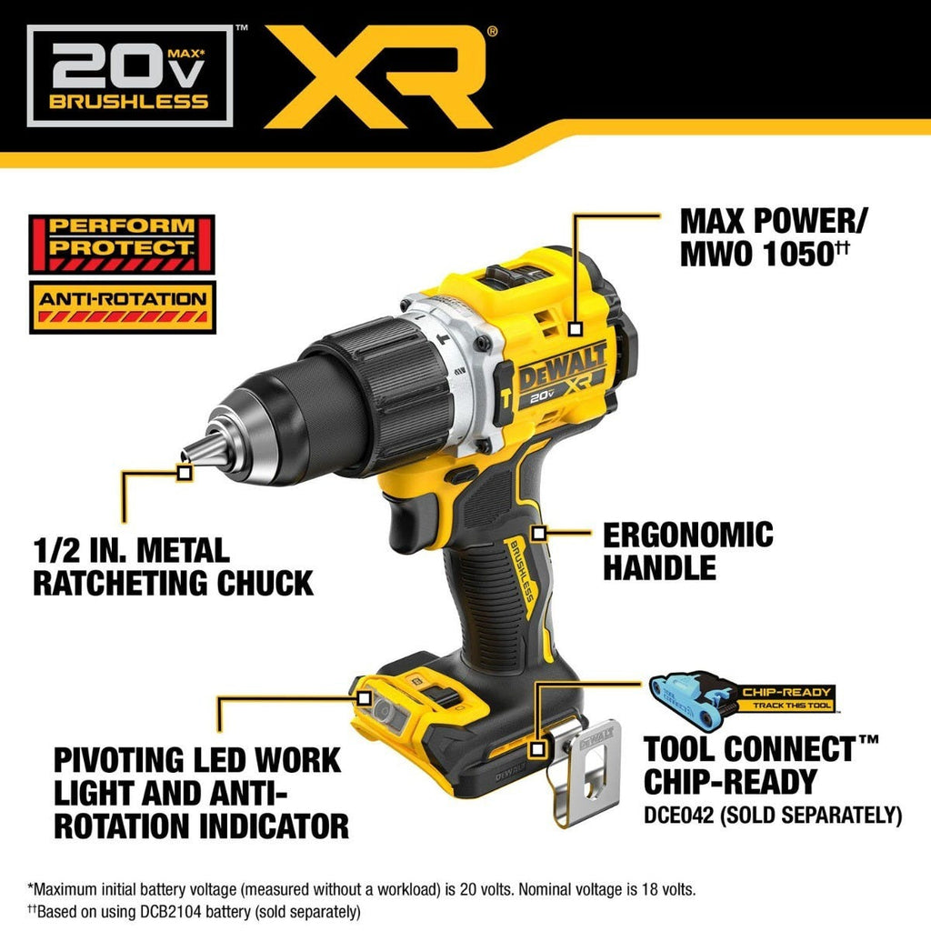 DeWALT DCD806B 20V MAX XR Brushless Cordless 1/2-in. Hammer Drill w/ POWERSTACK 3.5Ah Battery & Charger Starter Kit
